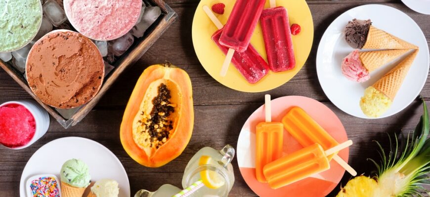 Cool,Summer,Foods,Table,Scene.,Assortment,Of,Ice,Cream,,Popsicles